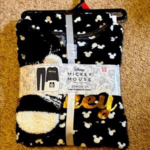 Disney Black and White Mickey Mouse Fleece 3-Piece Pajama Set with Gold Accent